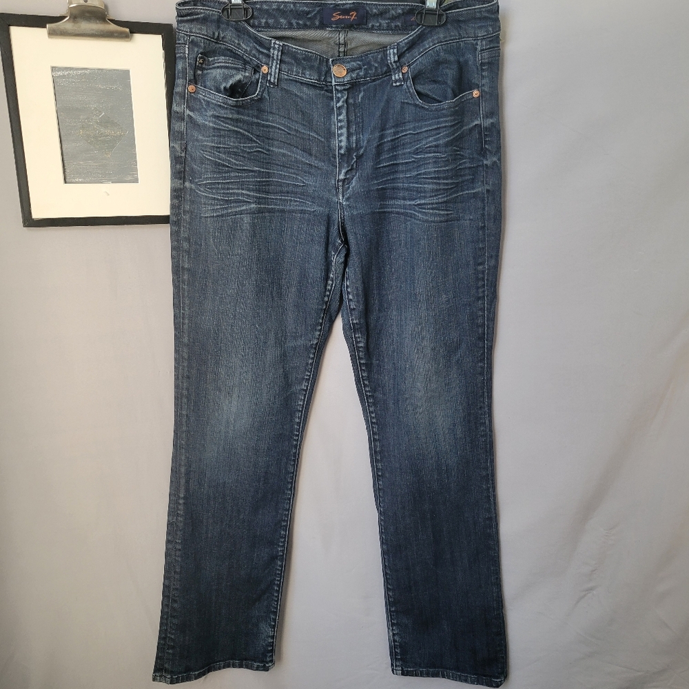 Seven 7 Women's Straight Leg Denim Jeans Dark Wash 12 - Picture 2 of 16